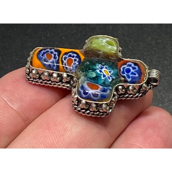 Vintage Murano Art Glass 925 Cross Pendant Italian Puffy Fine - Picture 4 of 7